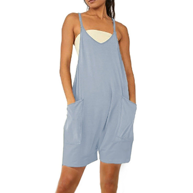 Damen Lässiger Jumpsuit mit tiefem Ausschnitt und praktischen Taschen