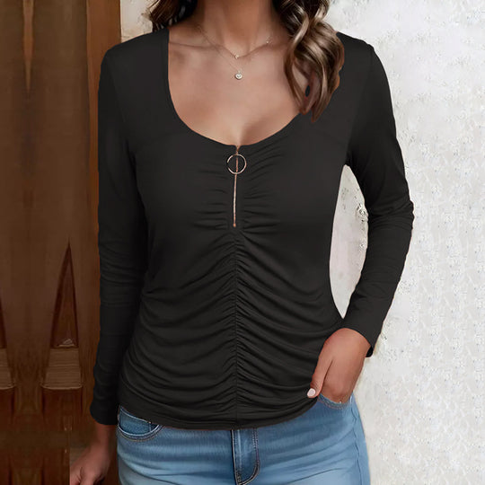 Damen Langarmshirt mit Raffung und Zier-Reißverschluss Shop Nory