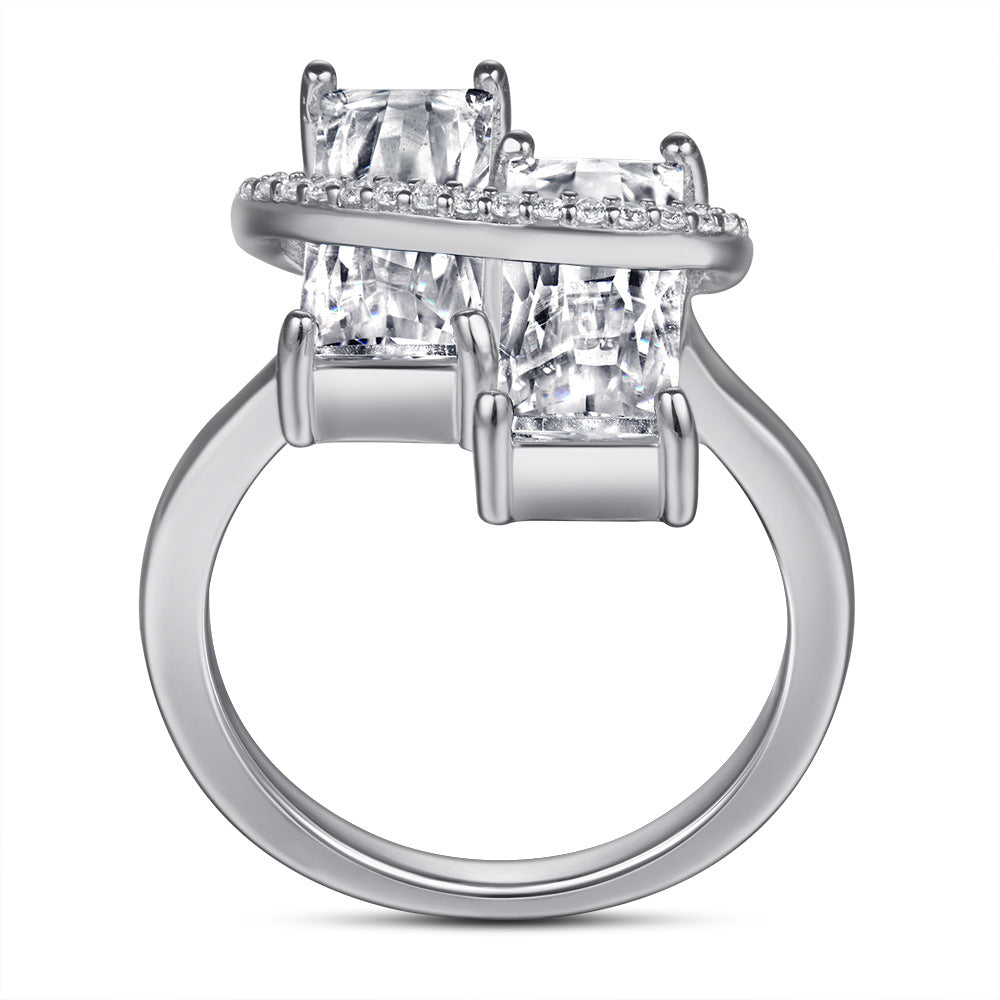 Damen Funkelnder Designer-Ring mit rechteckigen Steinen und Zirkonia-Verzierung Shop Nory