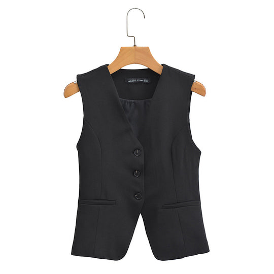 Damen Taillierte Business-Weste mit V-Ausschnitt und Knopfleiste Shop Nory