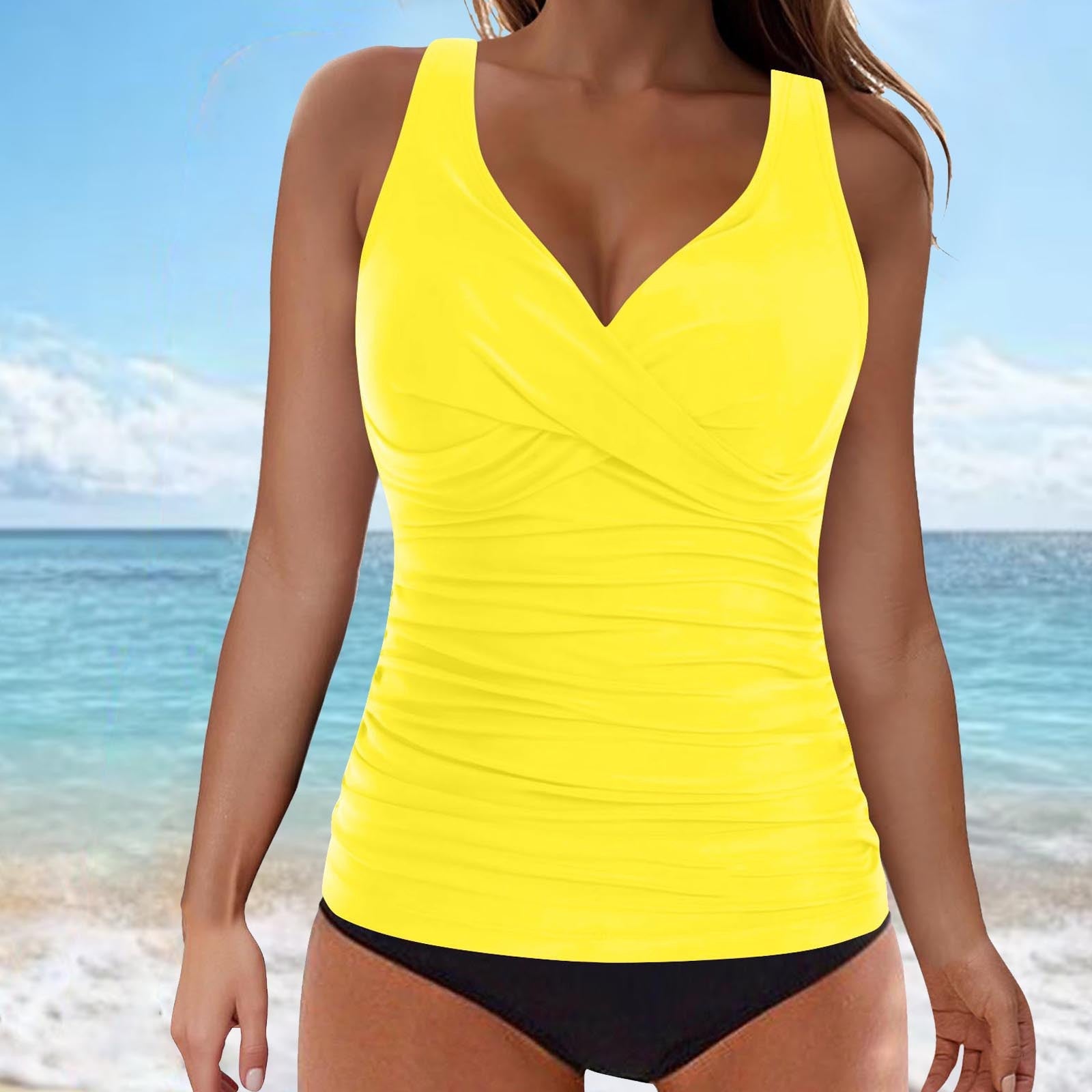 Damen elegantes Wickel-Badeoberteil mit Rüschen