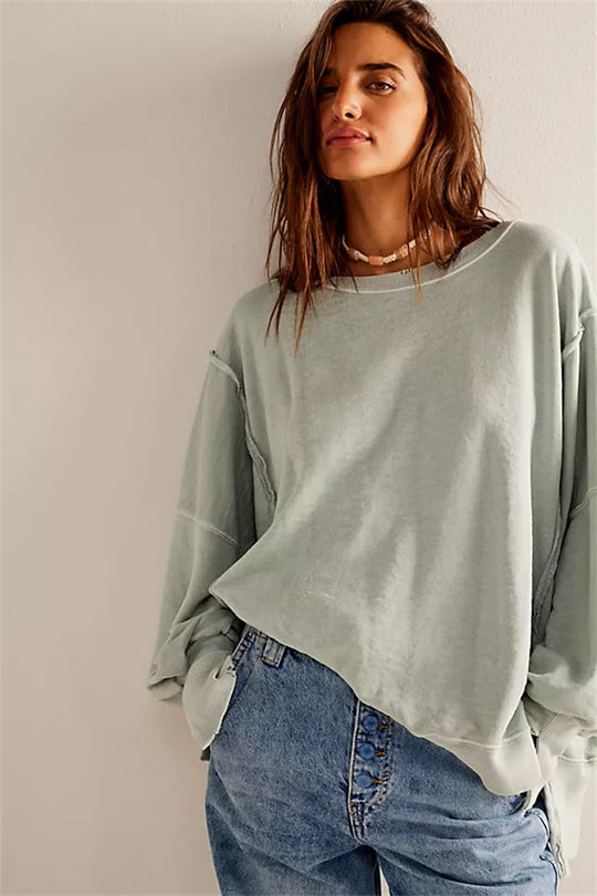 Damen oversized Sweatshirt mit Ballonärmeln, offenen Saumnähten und seitlichen Schlitzen Shop Nory