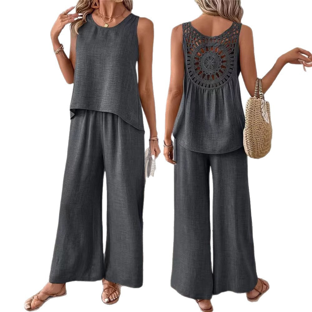 Damen Lässiges und luftiges Zweiteiliges Set mit Oberteil und weitem Hosen