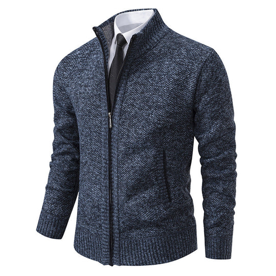 Herren elegante Strickjacke mit durchgehendem Reißverschluss und strukturiertem Design