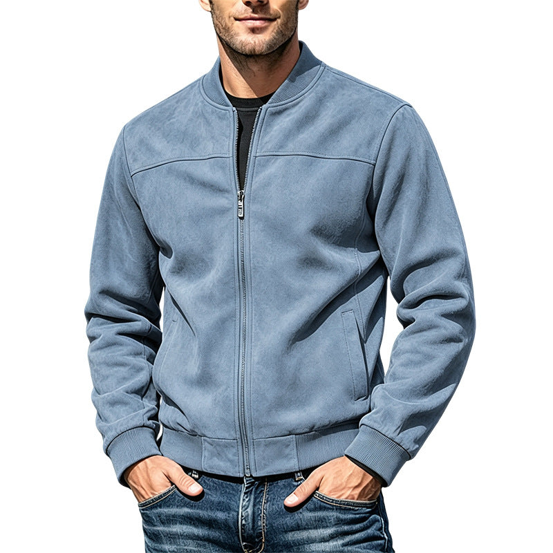 Herren Veloursleder-Optik Bomberjacke mit Reißverschluss und Rippbündchen Shop Nory