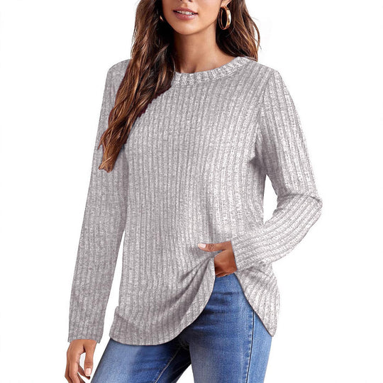 Damen Geripptes Feinstrick-Longsleeve mit Rundhalsausschnitt und asymmetrischem Saum Shop Nory