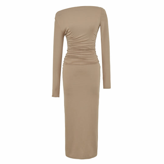 Damen Einschulter-Midikleid mit Langarm und seitlicher Raffung Shop Nory