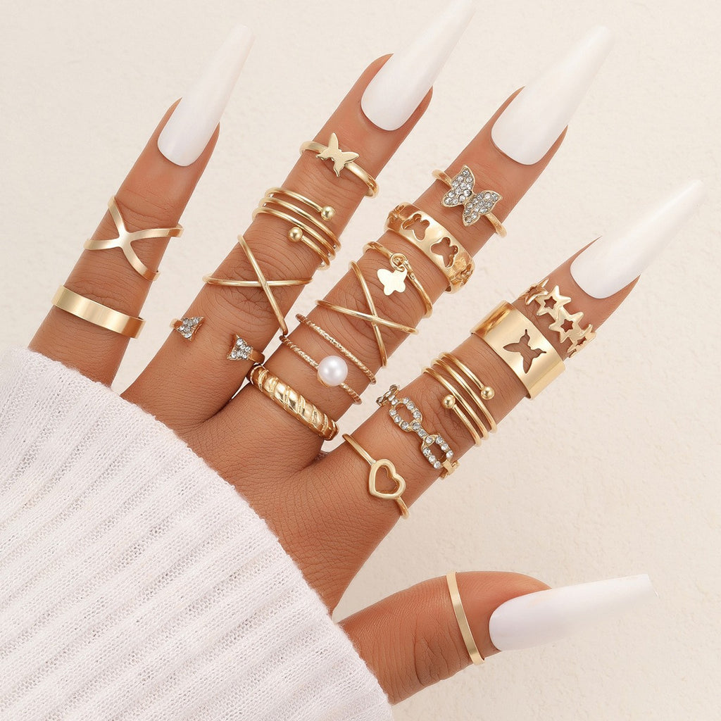 Damen Ring-Set mit funkelnden Kristallen und kreativen Designs Shop Nory