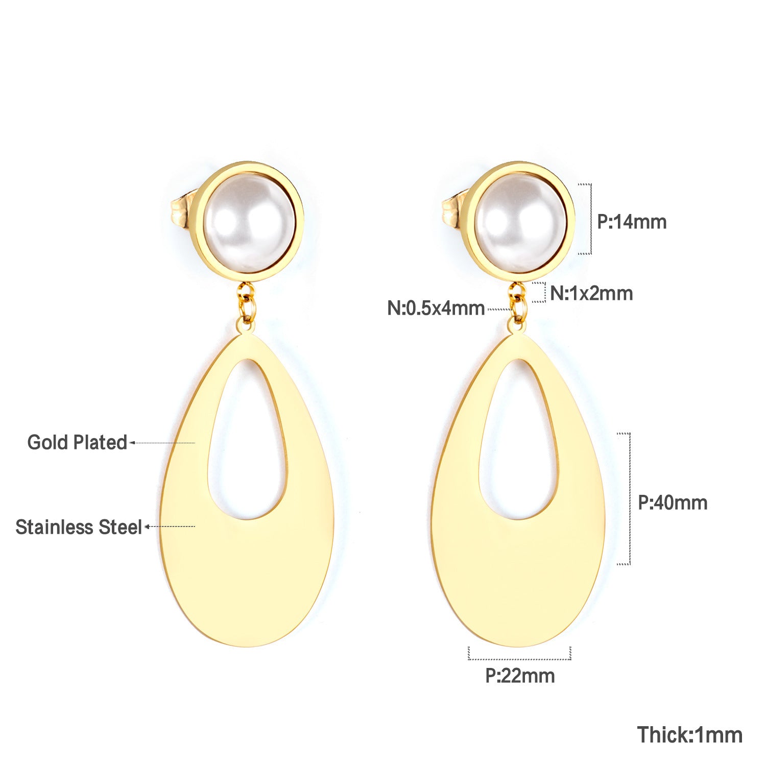Damen Ohrringe mit elegantem, doppellagigem Rechteckdesign aus Edelstahl und goldplattierter Oberfläche Shop Nory