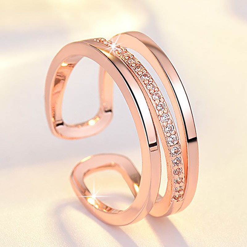 Damen Offener Ring mit funkelndem Zirkonia-Besatz und modernem Design Shop Nory