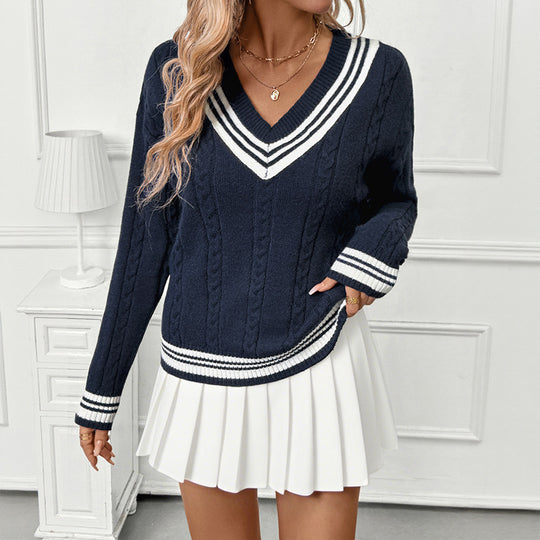 Damen Sportlicher Strickpullover mit V-Ausschnitt Shop Nory