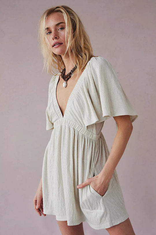 Damen luftiges Jumpsuit mit weitem Schnitt und V-Ausschnitt Shopnory