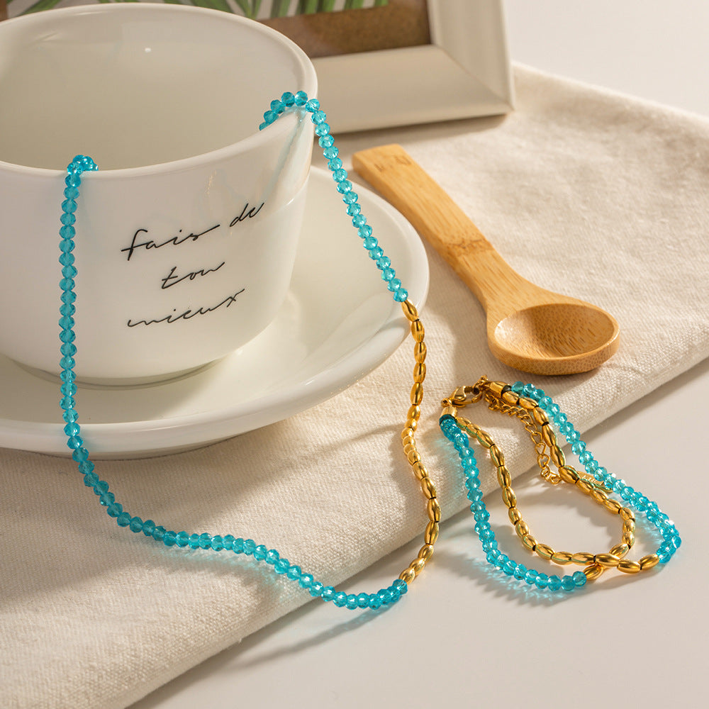 Damen Halskette mit bunten Kristallen und elegantem Edelstahl-Design Shop Nory