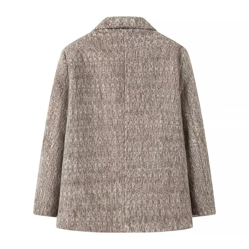Damen Boxy Wollmix-Blazer-Mantel mit Bouclé‑Struktur, Reverskragen und Pattentaschen Shop Nory