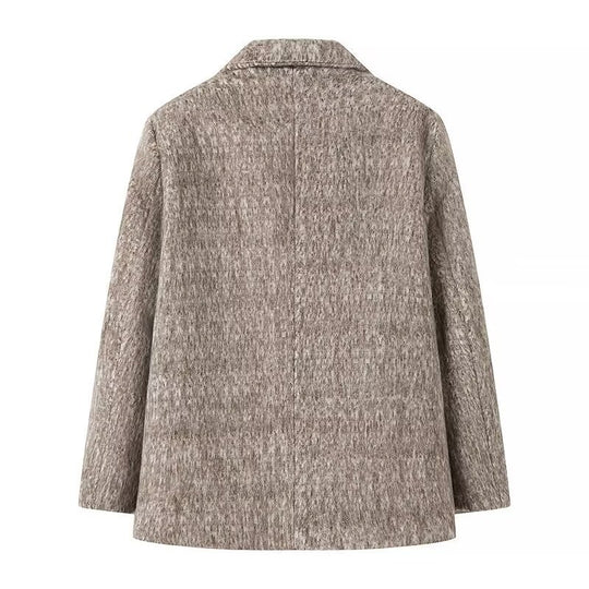 Damen Boxy Wollmix-Blazer-Mantel mit Bouclé‑Struktur, Reverskragen und Pattentaschen Shop Nory
