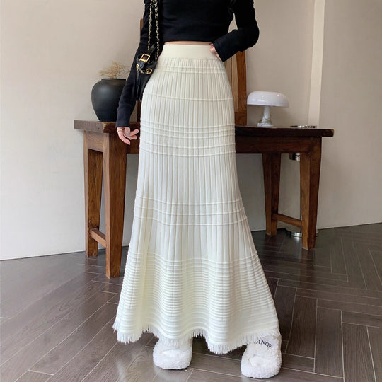 Damen Eleganter Plissee-Maxirock mit Fransen Shop Nory