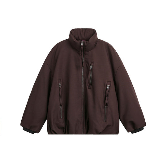 Unisex Weit geschnittene Utility-Fleecejacke mit Stehkragen und mehreren Reißverschlusstaschen Shop Nory
