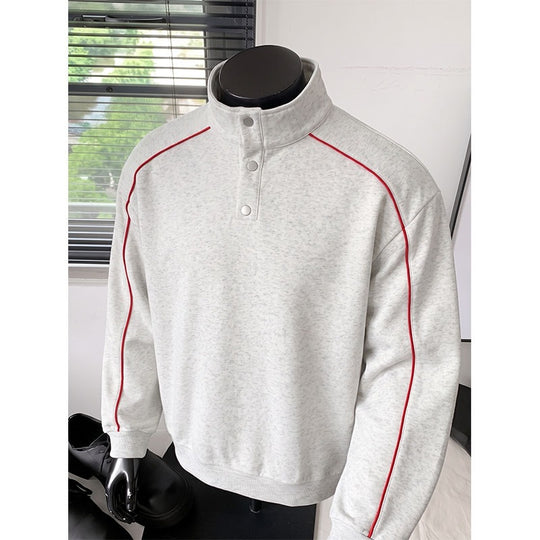 Herren Sweatshirt mit Stehkragen, Druckknopf‑Halbleiste und kontrastierender Schulterpaspel Shop Nory