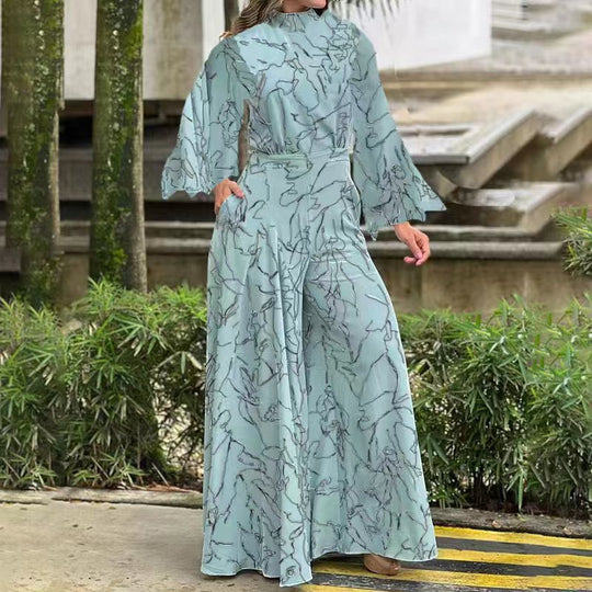 Damen Eleganter Longline Jumpsuit mit Stehkragen, Ballonärmeln und Seitentaschen Shop Nory