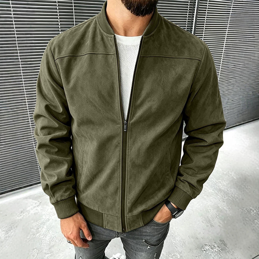 Herren Veloursleder-Optik Bomberjacke mit Reißverschluss und Rippbündchen Shop Nory