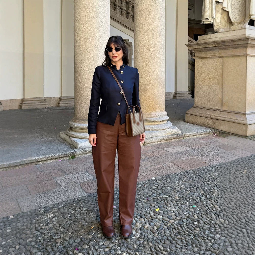 Damen Taillierter Blazer mit Stehkragen und goldenen Zierknöpfen Shop Nory