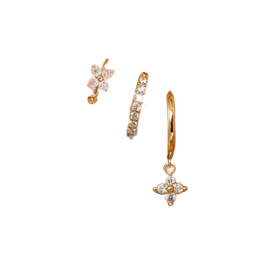 Damen Ohrstecker-Set mit funkelnden Kristallen und floralem Design Shop Nory