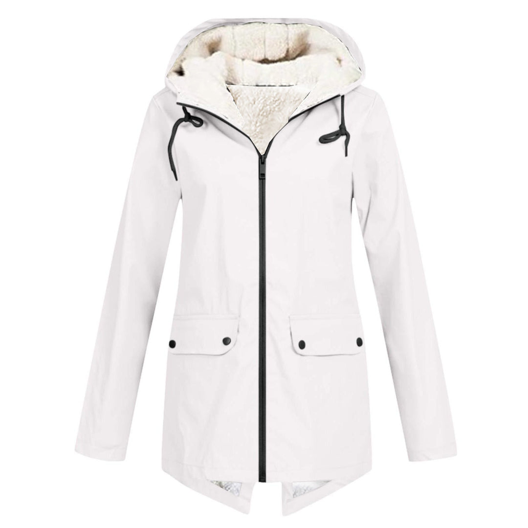 Damen wetterfeste und gefütterte Regenjacke mit verstellbarem Kapuzenkragen