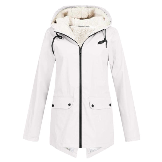 Damen wetterfeste und gefütterte Regenjacke mit verstellbarem Kapuzenkragen