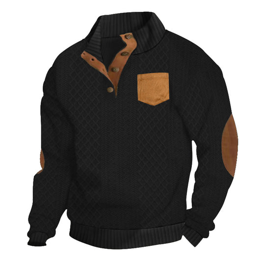 Herren Strukturiertes Kabelstrick-Sweatshirt mit Halbknopfblende, Kunstleder‑Patchtasche & Ellbogenpatches Shop Nory