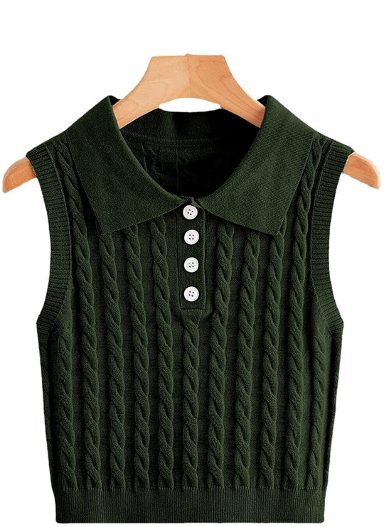 Damen Feinstrick-Ärmellose Polo-Weste mit Zopfmuster und tailliertem Schnitt Shop Nory