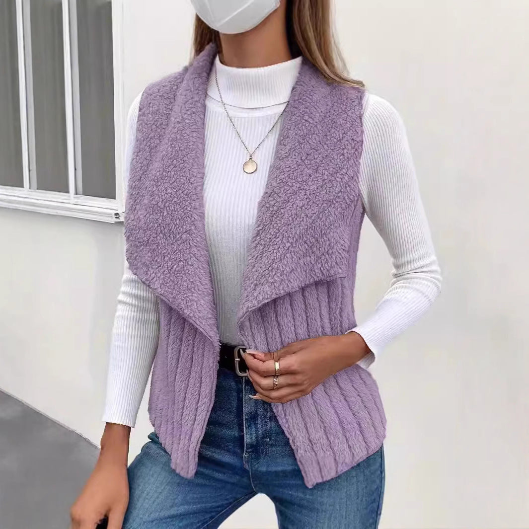 Damen nan kuschelige ärmellose Teddy-Fleece-Weste mit großem Schalkragen und strukturierter Rippenoptik Shop Nory