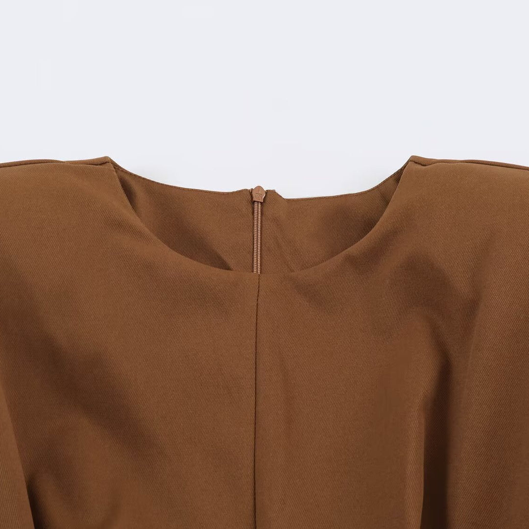 Damen A-Linien Midikleid mit High-Low-Saum, geraffter Taille und langen Ärmeln Shop Nory