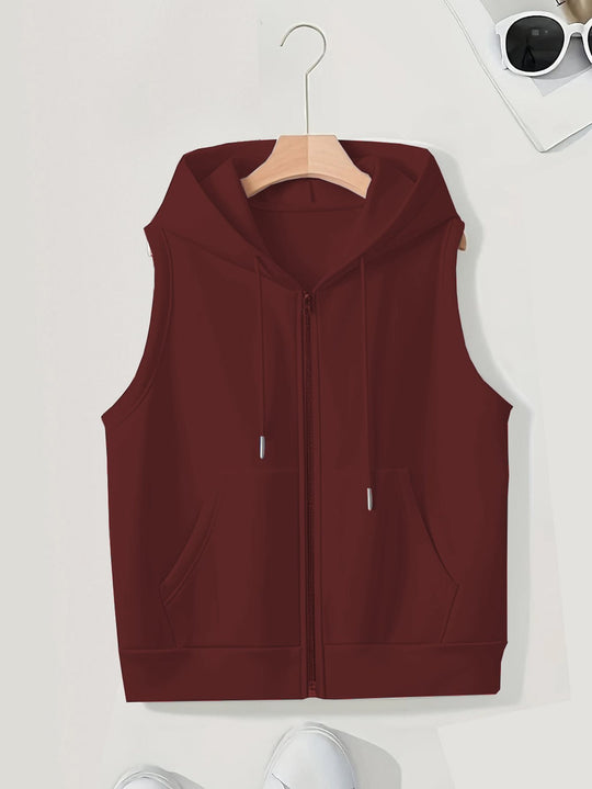 Damen Ärmellose Zip‑Hoodie‑Weste aus weichem Sweat mit Kängurutaschen Shop Nory