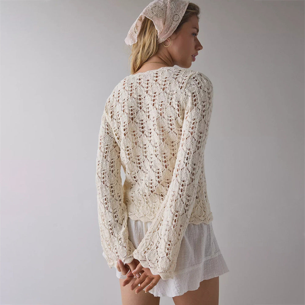 Damen luftiger Häkelstrick-Cardigan