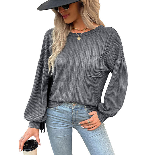 Damen Lässiger Pullover mit Ballonärmeln Shop Nory