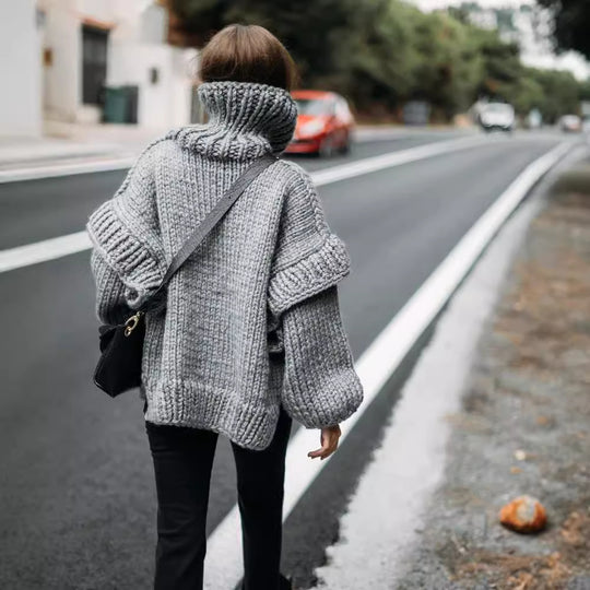 Damen Oversize Grobstrickpullover mit hohem Rollkragen Shop Nory