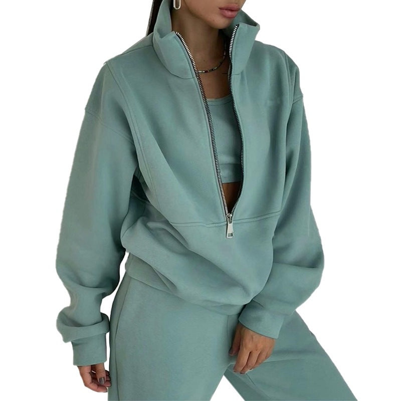 Damen nan kurzes Halbzip-Sweatshirt-und-Jogginghose-Set mit Stehkragen, oversized Schnitt und weichem French-Terry Shop Nory