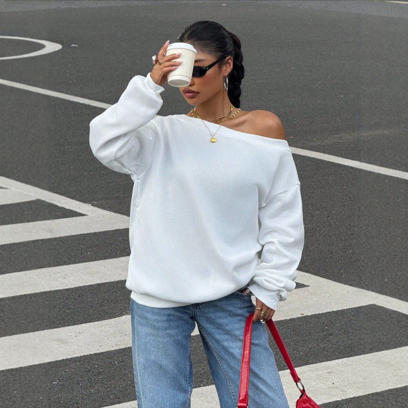 Damen Oversize Off-Shoulder Sweatshirt mit weitem Schnitt und schrägem Ausschnitt Shop Nory