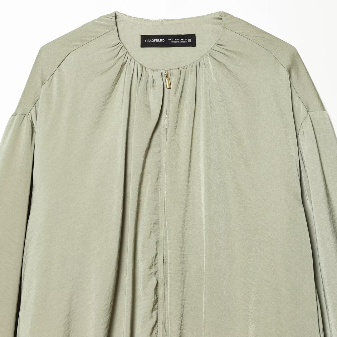 Damen Leichte Cropped-Blousonjacke mit Rundhals, Ballonärmeln und Tunnelzugsaum Shop Nory