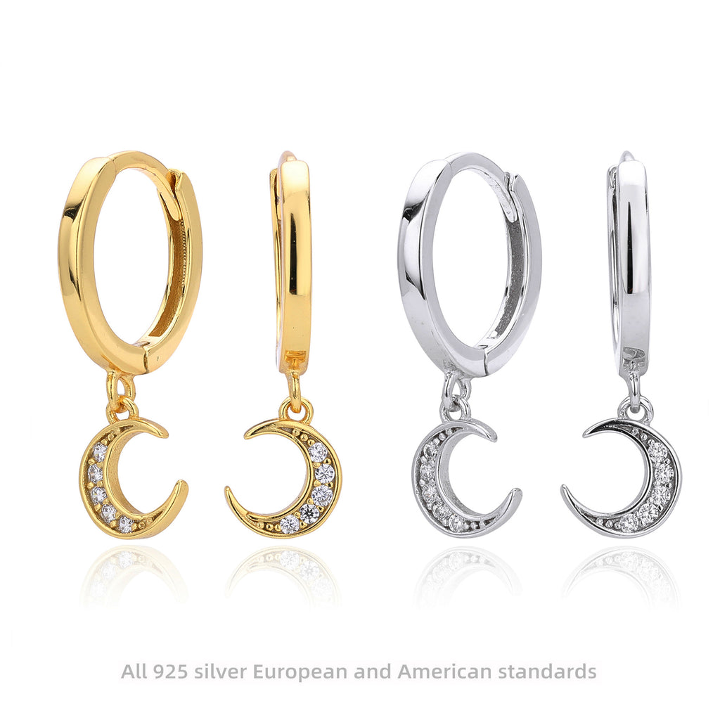 Damen Ohrhänger mit elegantem Mondanhänger und funkelnden Zirkonen Shop Nory