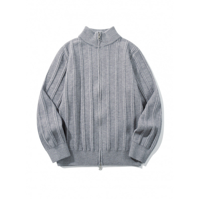 Unisex Reißverschluss-Strickjacke mit Stehkragen und vertikaler Struktur Shop Nory