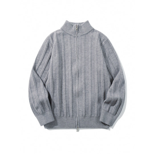 Unisex Reißverschluss-Strickjacke mit Stehkragen und vertikaler Struktur Shop Nory