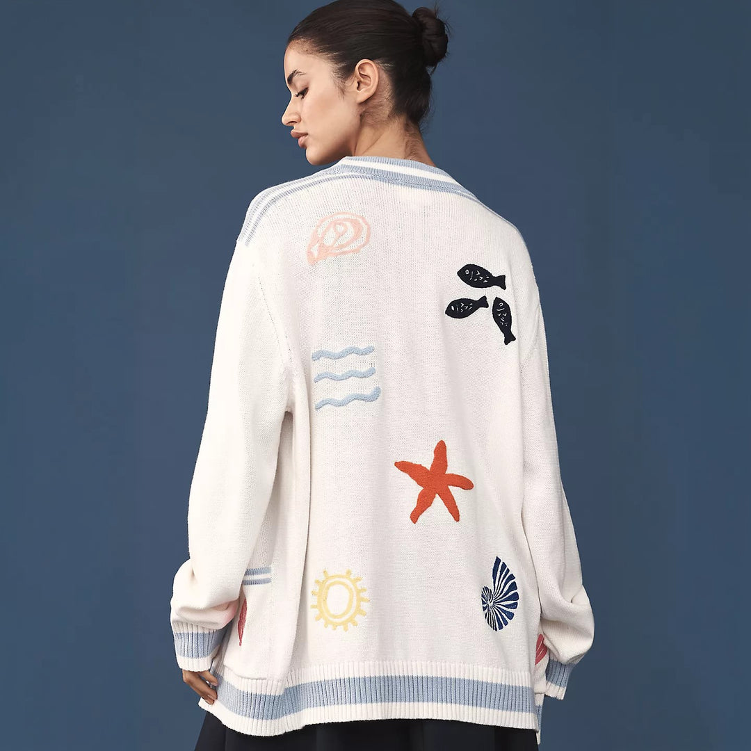 Damen Oversize Strickcardigan mit maritimen Applikationen Shop Nory
