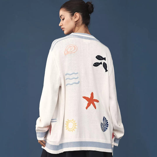 Damen Oversize Strickcardigan mit maritimen Applikationen Shop Nory