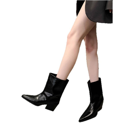 Damen Spitz zulaufende halbhohe Stiefelette mit skulptiertem Blockabsatz Shop Nory
