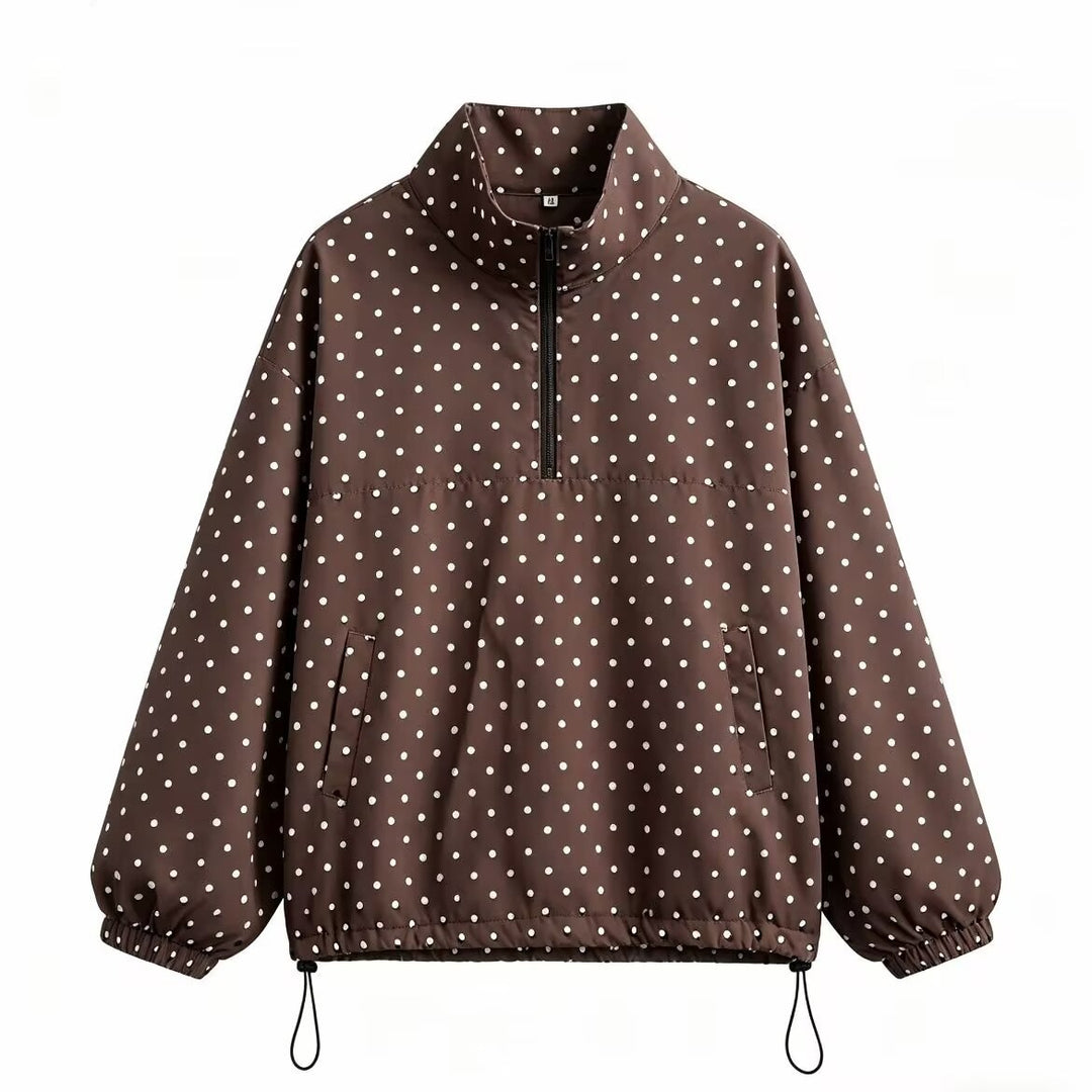 Damen leichter gepunkteter Anorak mit halbem Reißverschluss und Tunnelzug Shop Nory