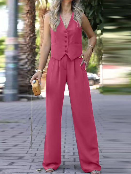 Damen Eleganter Zweiteiler mit taillierter Weste und weiter Palazzo-Hose Shop Nory