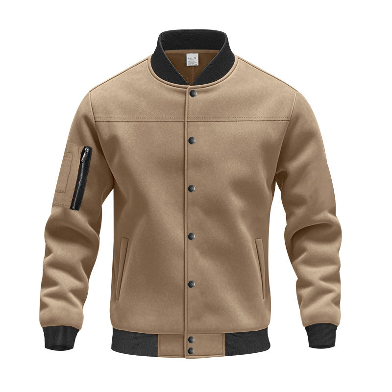 Herren Varsity-Bomberjacke mit Druckknopfverschluss, Ärmeltasche und gerippten Bündchen Shop Nory