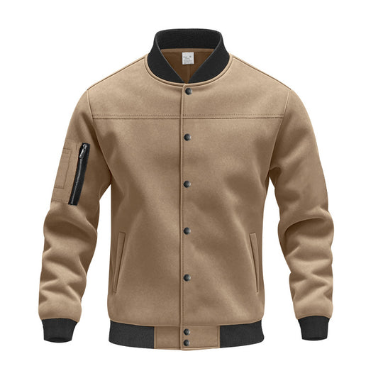 Herren Varsity-Bomberjacke mit Druckknopfverschluss, Ärmeltasche und gerippten Bündchen Shop Nory