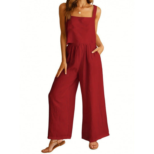 Damen lässiger Jumpsuit mit weitem Bein und praktischen Taschen Shopnory
